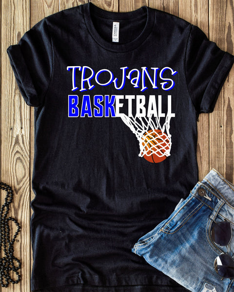 Rustic Grace Transfers Trojans Basketball with Net Transfer heat transfers vinyl transfers iron on transfers screenprint transfer sublimation transfer dtf transfers digital laser transfers white toner transfers heat press transfers