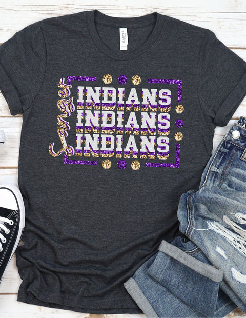 Sanger Indians Rectangle with Dots DTF Transfer
